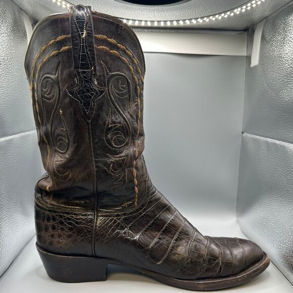 Lucchese Classics Caiman Belly Boots Men Size 12 D Brown Handmade in USA main image 11